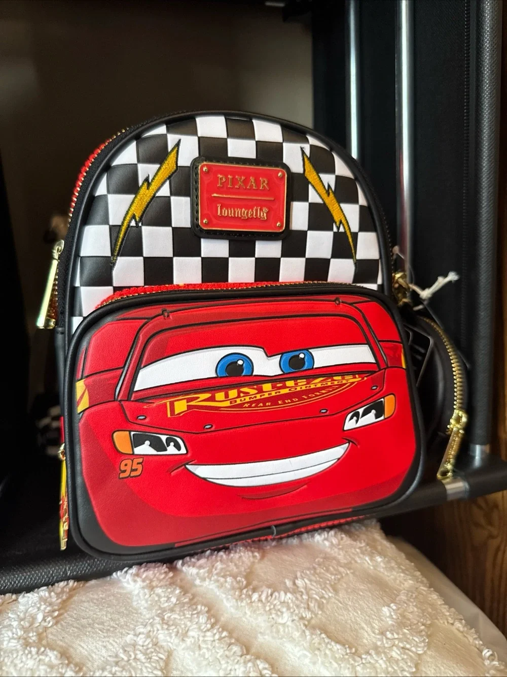 Loungefly Disney Pixar Cars Lightning McQueen Convertible Backpack NWT